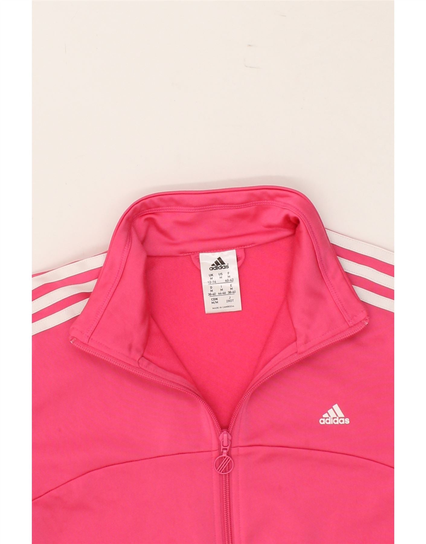 ADIDAS Womens Tracksuit Top Jacket UK 12 14 Medium Pink Polyester Vintage Second Hand Clothing Online Messina Hembry