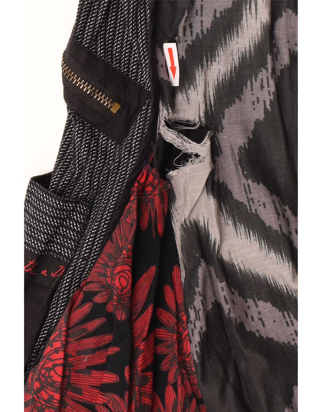 Desigual Womens Empire Dress EU 42 Large Black Patchwork Cotton