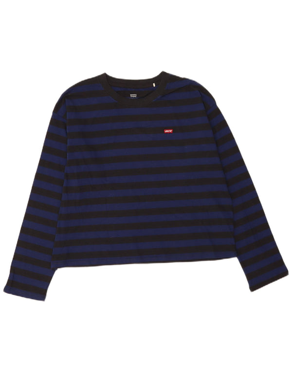 Levi's Womens Oversized Top Long Sleeve UK 14 Medium Navy Blue Striped