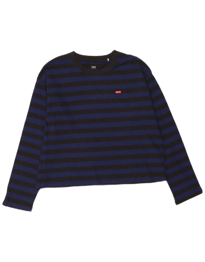 Levi's Womens Oversized Top Long Sleeve UK 14 Medium Navy Blue Striped