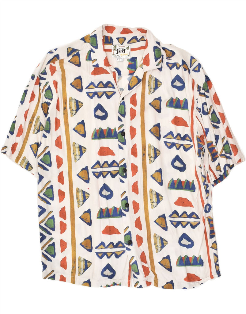 PULL & BEAR Mens Short Sleeve Shirt Large White Geometric Hawaiian | Vintage Pull & Bear | Thrift | Second-Hand Pull & Bear | Used Clothing | Messina Hembry 