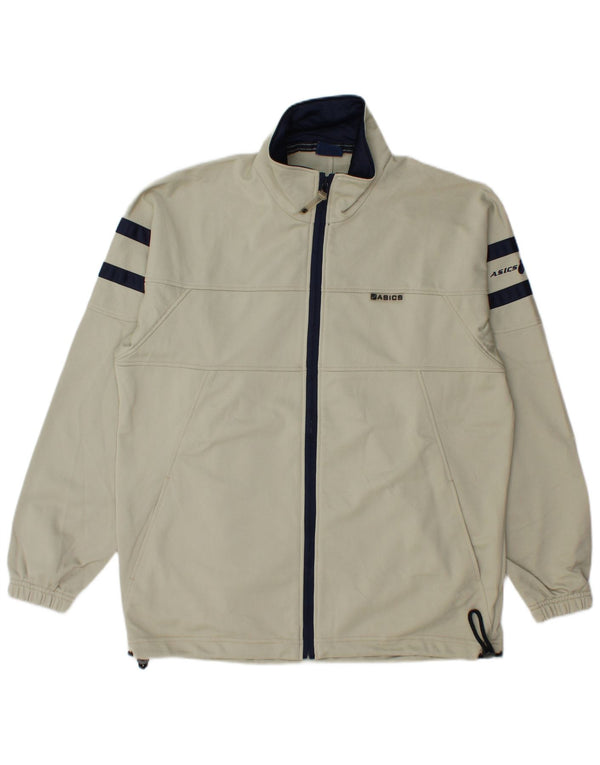 Asics Mens Tracksuit Top Jacket Medium Beige Colourblock Polyester