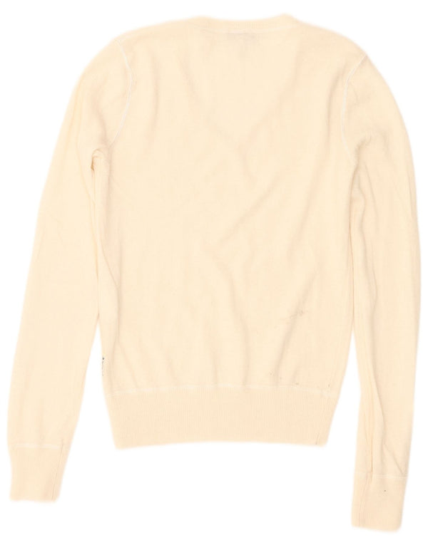 Armani Jeans Womens V-Neck Jumper Sweater UK 4 XS Off White Viscose