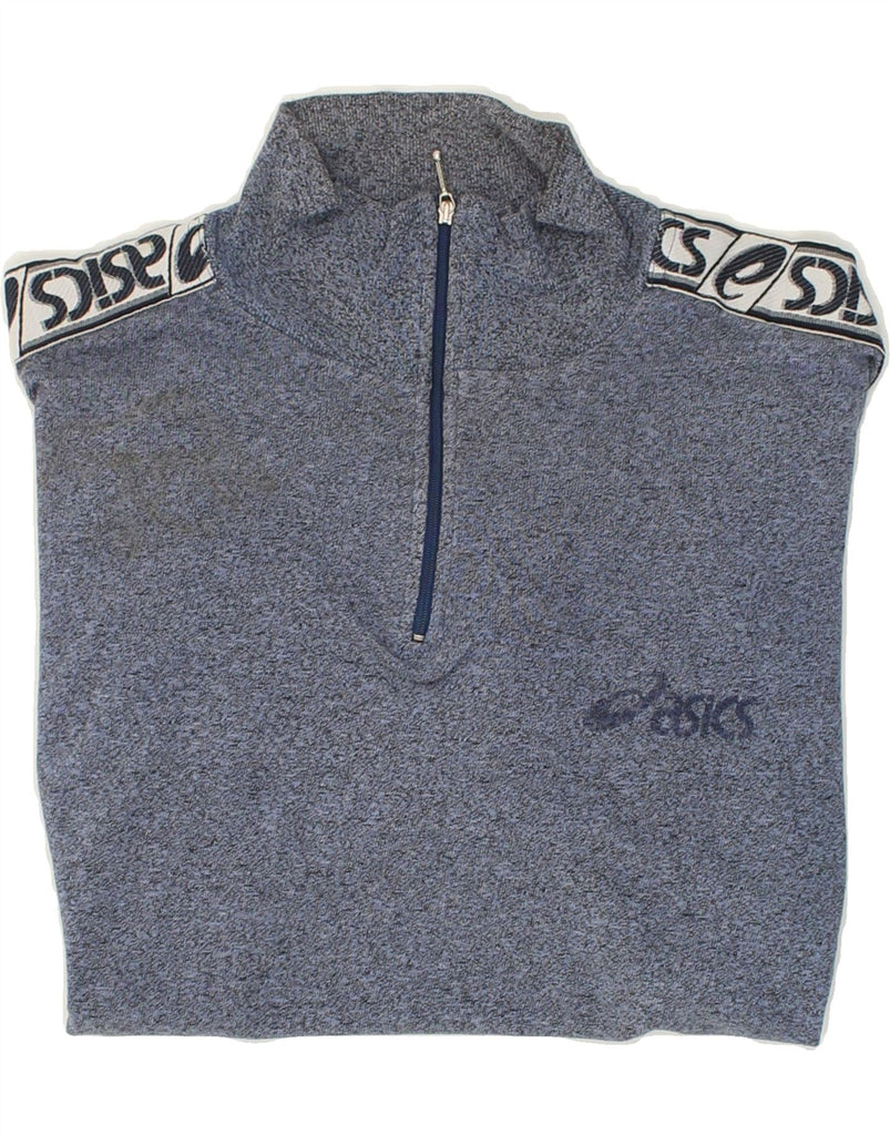 ASICS Mens Zip Neck Sweatshirt Jumper Large Blue Cotton | Vintage Asics | Thrift | Second-Hand Asics | Used Clothing | Messina Hembry 