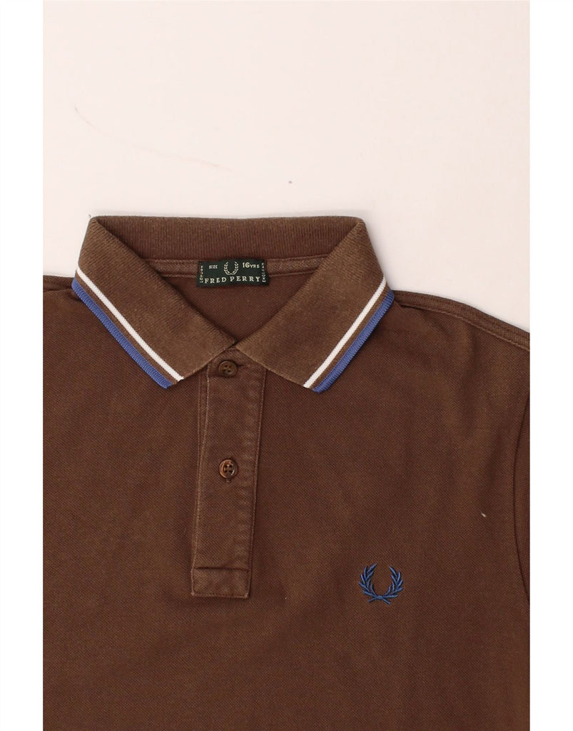 FRED PERRY Boys Polo Shirt 15-16 Years Brown Cotton Vintage Fred Perry and Second-Hand Fred Perry from Messina Hembry 