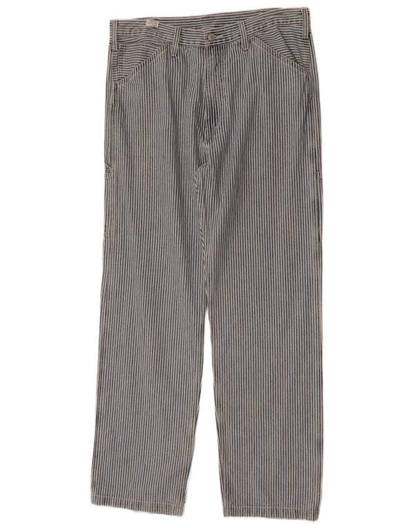 Levi's Mens Straight Casual Trousers W34 L34 Blue Striped Cotton