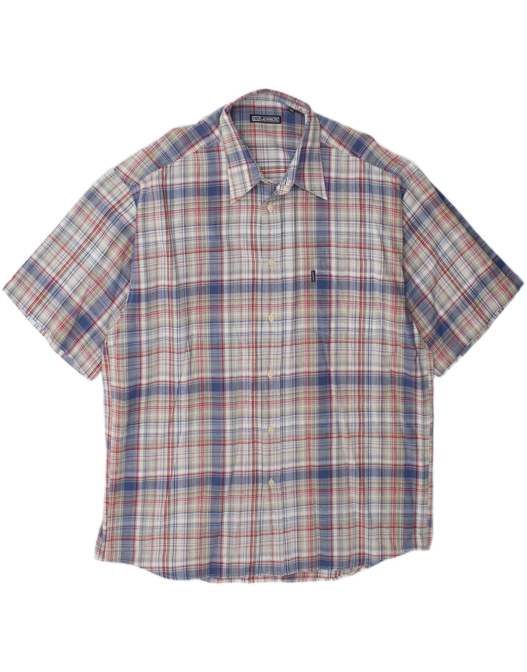 LERROS Mens Short Sleeve Shirt 2XL Blue Check Cotton Vintage Lerros and Second-Hand Lerros from Messina Hembry 