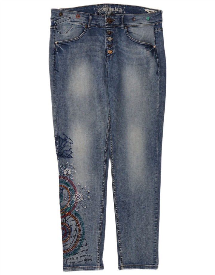 Desigual Womens Graphic Slim Jeans W32 L30 Blue Floral