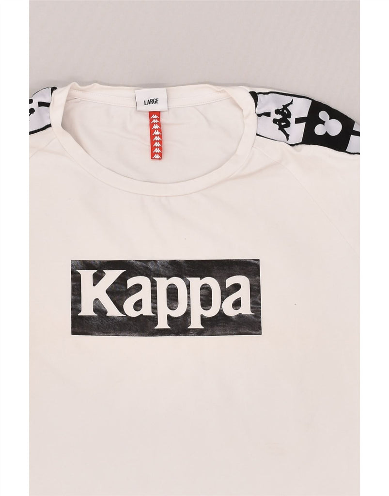 KAPPA Womens Crop Graphic T-Shirt Top UK 14 Large White Cotton | Vintage Kappa | Thrift | Second-Hand Kappa | Used Clothing | Messina Hembry 