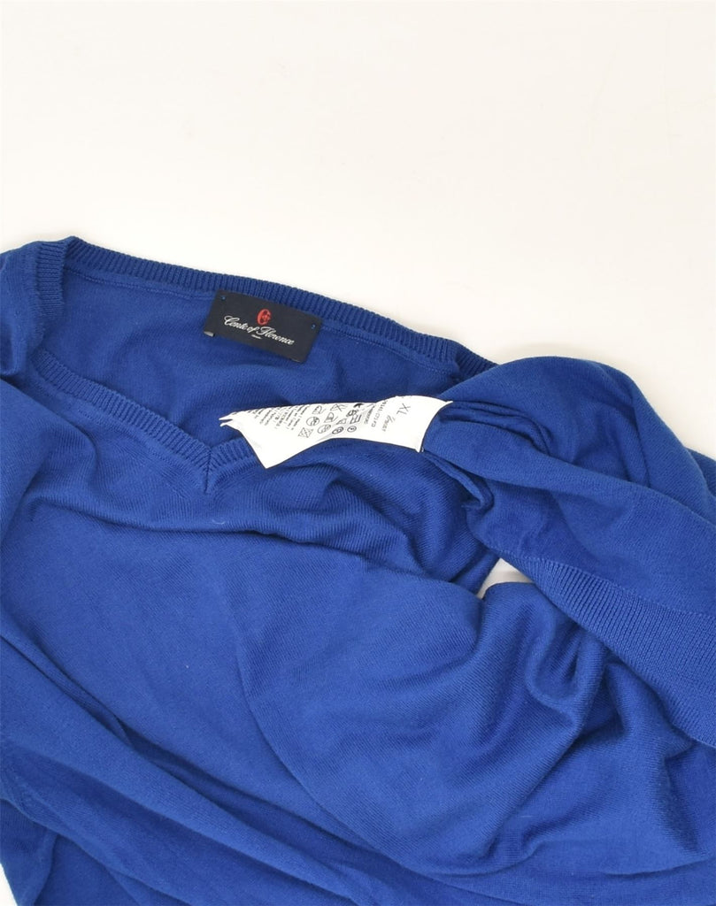 CONTE OF FLORENCE Mens V-Neck Jumper Sweater XL Blue Cotton | Vintage Conte of Florence | Thrift | Second-Hand Conte of Florence | Used Clothing | Messina Hembry 