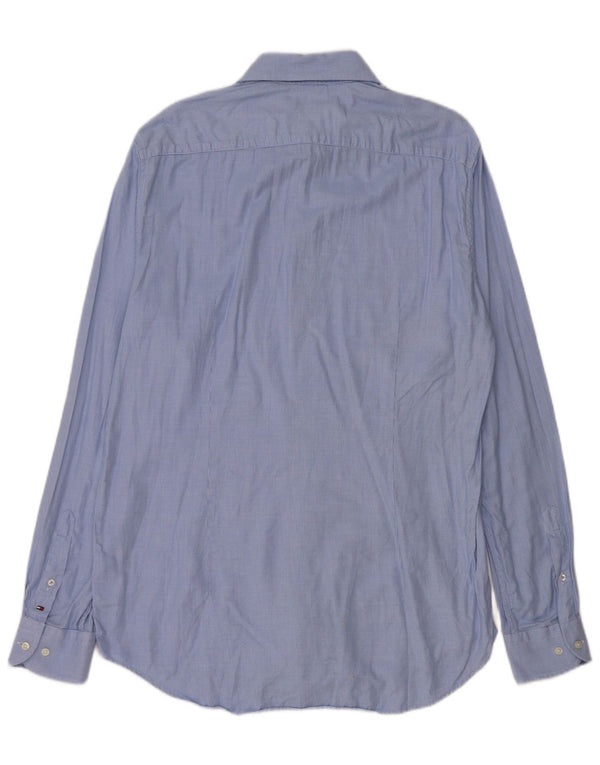 Tommy Hilfiger Mens Shirt Size 41 16 Large Blue Houndstooth Cotton