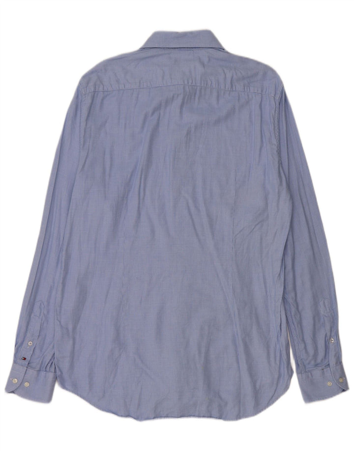 Tommy Hilfiger Mens Shirt Size 41 16 Large Blue Houndstooth Cotton