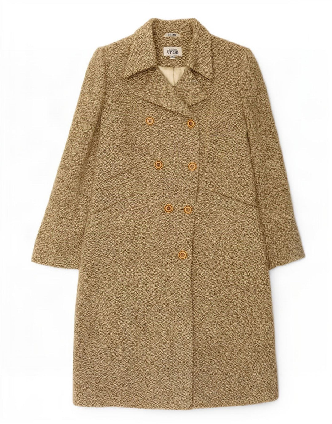 Vintage Womens Double Breasted Coat IT 48 XL Khaki Flecked Wool