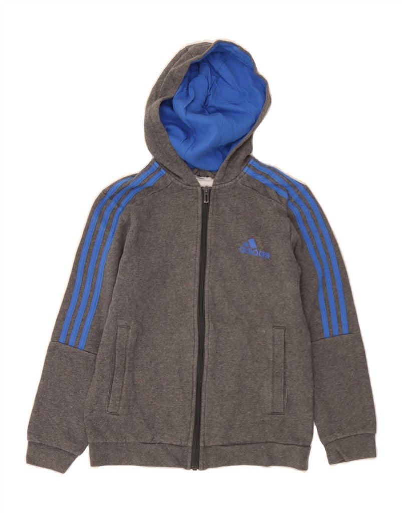 ADIDAS Boys Zip Hoodie Sweater 9-10 Years Grey Vintage Adidas and Second-Hand Adidas from Messina Hembry 