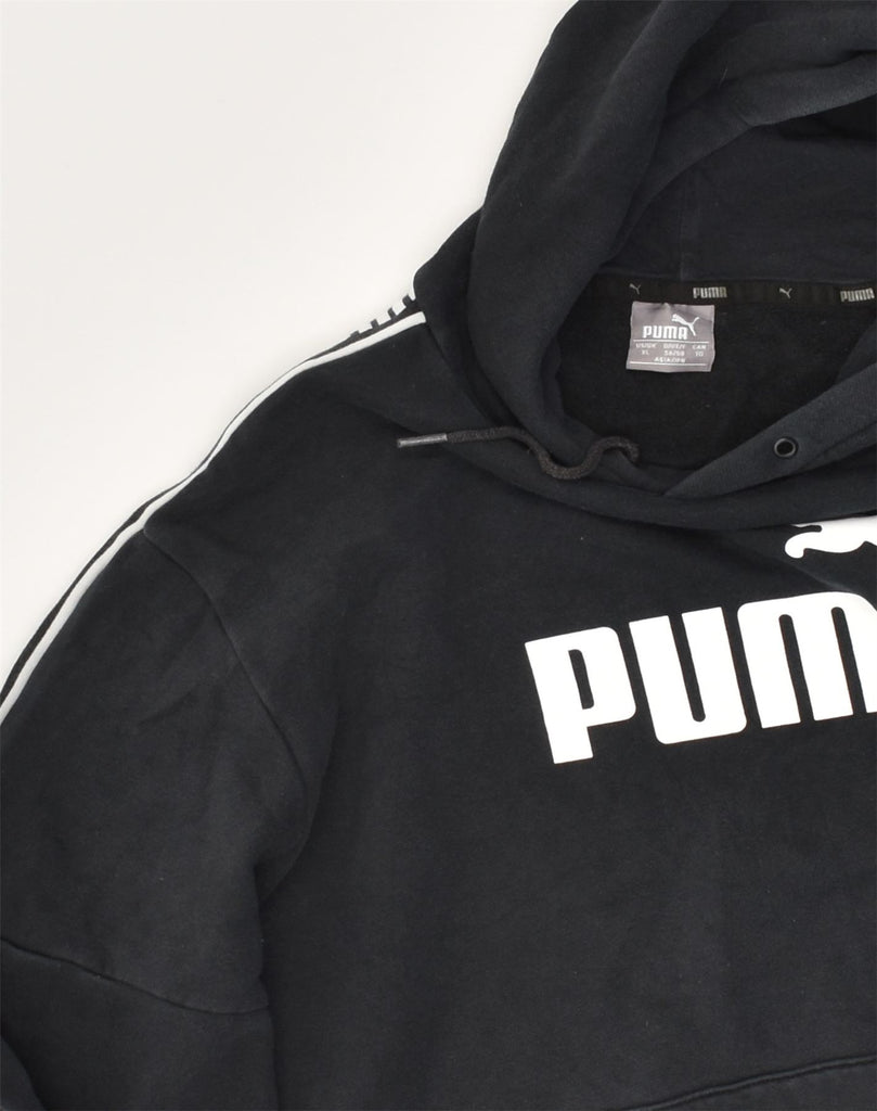 PUMA Mens Graphic Hoodie Jumper XL Black Cotton | Vintage Puma | Thrift | Second-Hand Puma | Used Clothing | Messina Hembry 