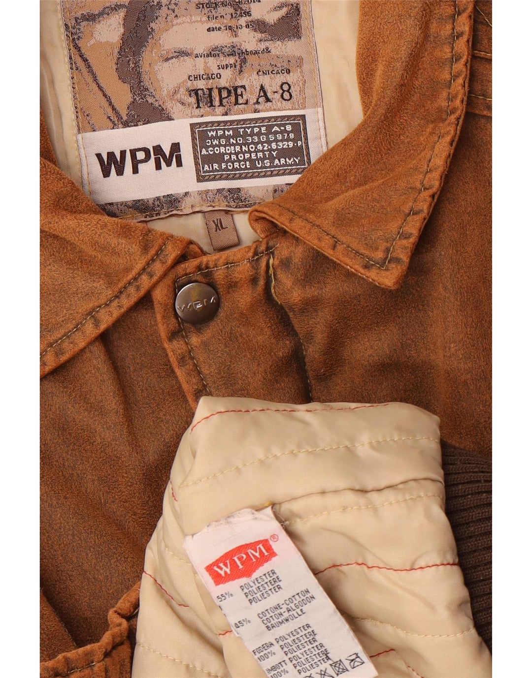 WPM Mens Type A-8 Graphic Bomber Jacket UK 42 XL Brown Colourblock