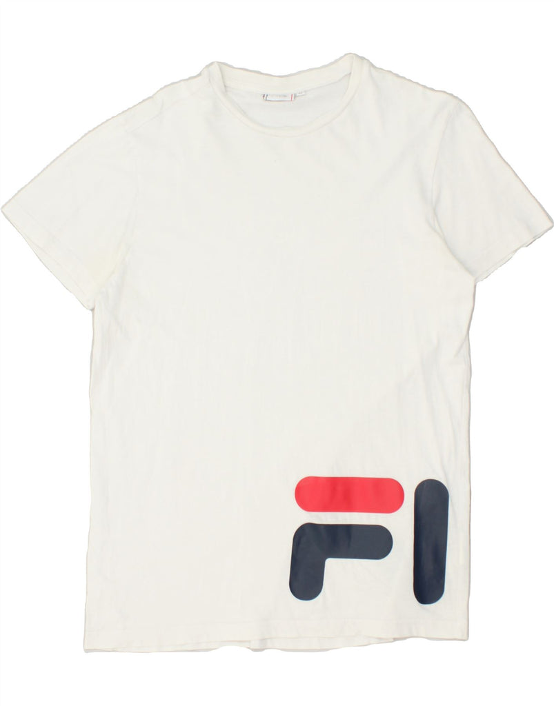 FILA Womens Graphic T-Shirt Top UK 12 Medium White Cotton | Vintage Fila | Thrift | Second-Hand Fila | Used Clothing | Messina Hembry 