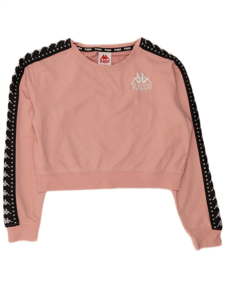 KAPPA Womens Crop Graphic Sweatshirt Jumper UK 14 Medium Pink Colourblock