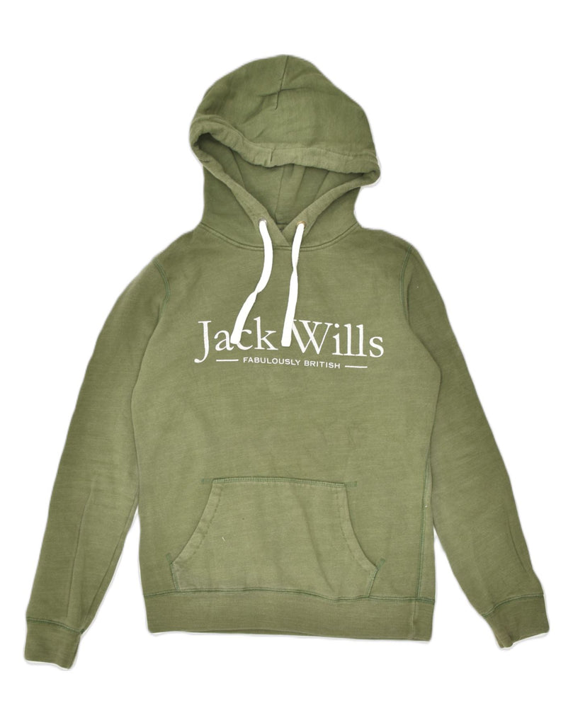 JACK WILLS Womens Graphic Hoodie Jumper UK 6 XS Green Cotton | Vintage | Thrift | Second-Hand | Used Clothing | Messina Hembry 