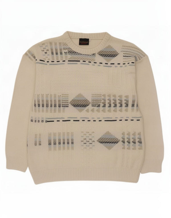 Iceland Mens Boat Neck Jumper Sweater Medium Off White Geometric Acrylic