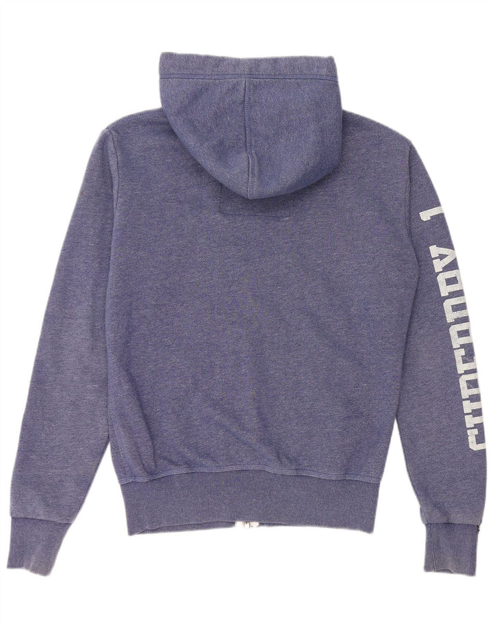 SUPERDRY Mens Graphic Zip Hoodie Sweater Small Blue Cotton
