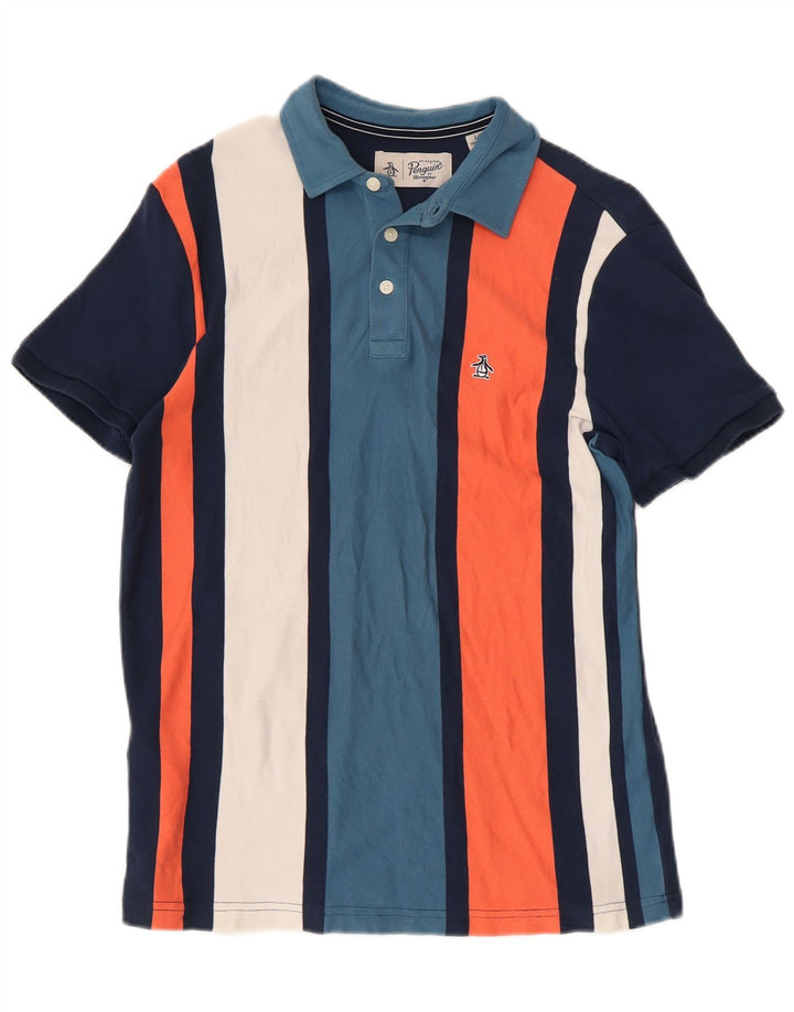 PENGUIN Mens Polo Shirt Small Multicoloured Striped Cotton