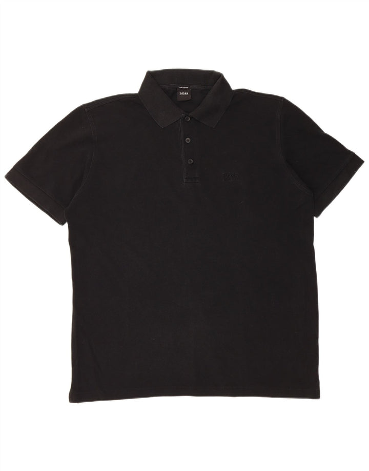 Hugo Boss Mens Polo Shirt Large Black Cotton