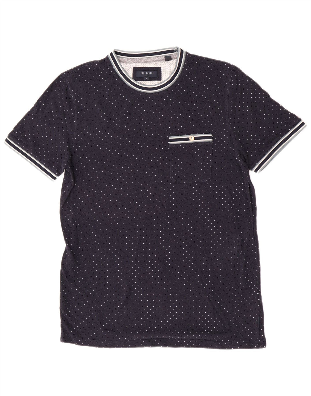 Ted Baker Mens T-Shirt Top Size 3 Medium Navy Blue Spotted Modal