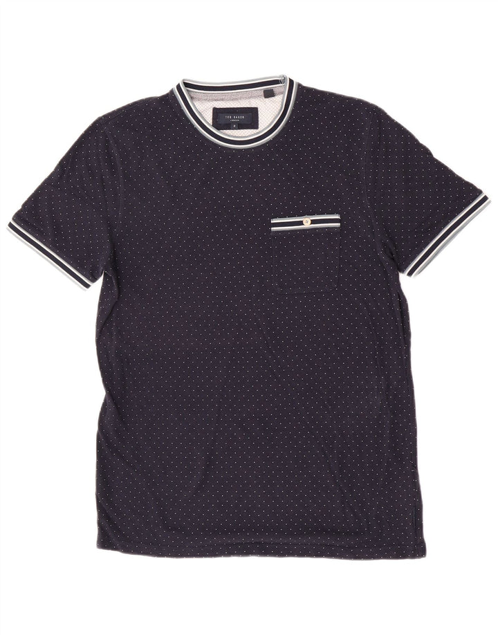 Ted Baker Mens T-Shirt Top Size 3 Medium Navy Blue Spotted Modal