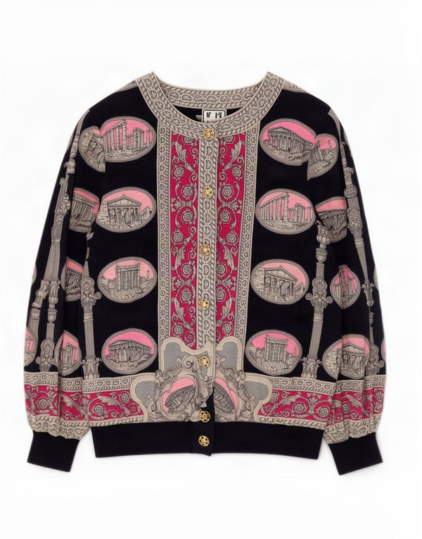Liola Womens Abstract Pattern Cardigan Sweater UK 16 Large Black Wool