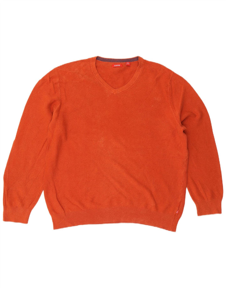 IZOD Mens V-Neck Jumper Sweater XL Orange Cotton