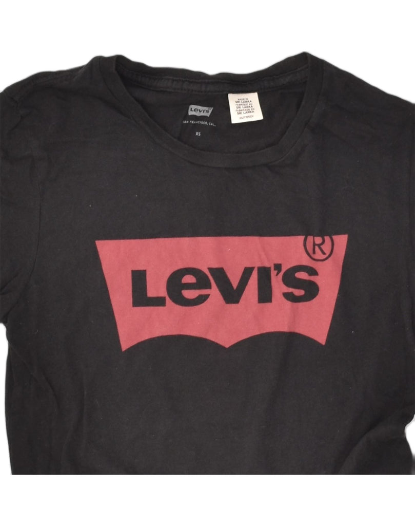 LEVI'S Womens Graphic T-Shirt Top UK 4 XS Black Cotton | Vintage Levi's | Thrift | Second-Hand Levi's | Used Clothing | Messina Hembry 