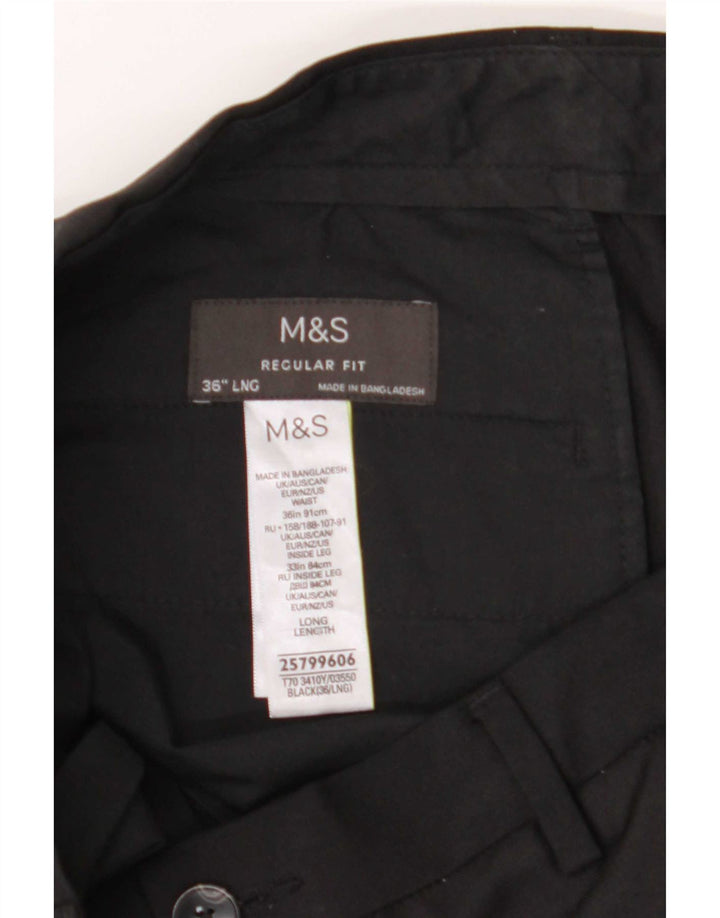 Marks & Spencer Mens Regular Fit Casual Trousers W36 L33 Black Polyester