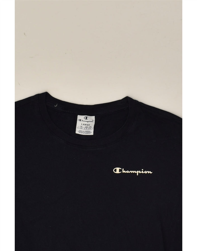 CHAMPION Womens T-Shirt Top UK 14 Large Navy Blue Cotton | Vintage Champion | Thrift | Second-Hand Champion | Used Clothing | Messina Hembry 