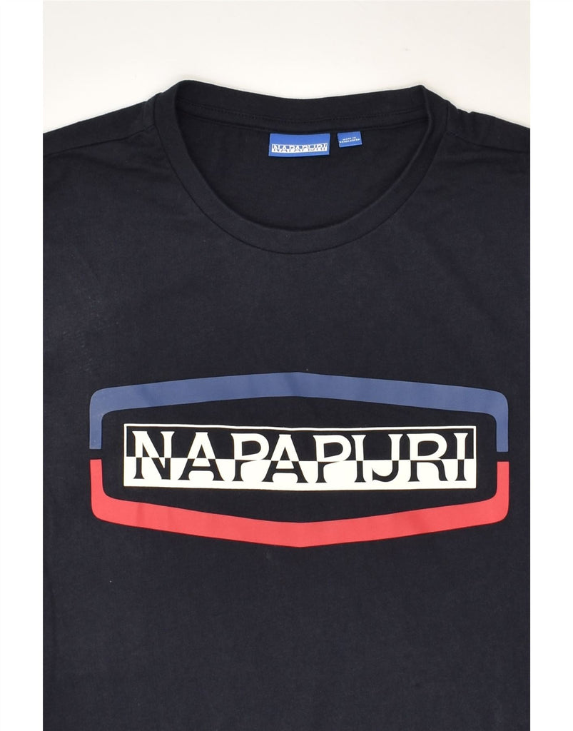 NAPAPIJRI Womens Graphic T-Shirt Top UK 16 Large Navy Blue Cotton | Vintage Napapijri | Thrift | Second-Hand Napapijri | Used Clothing | Messina Hembry 