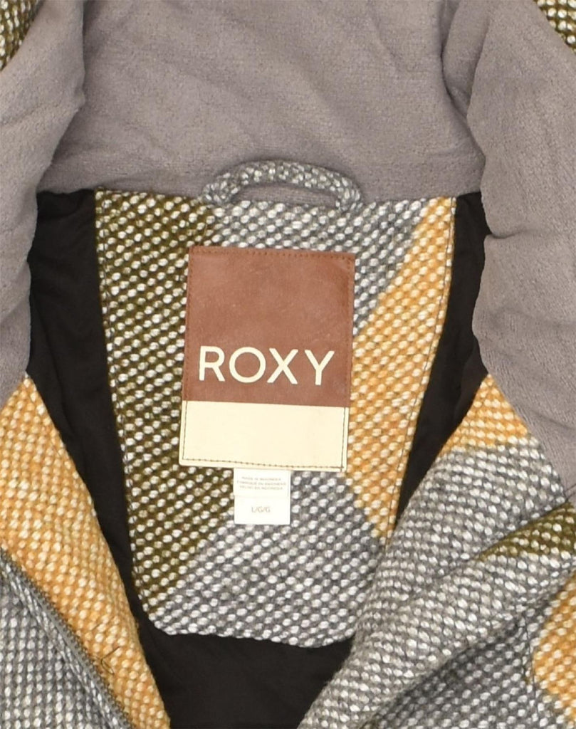 ROXY Womens Hooded Overcoat UK 16 Large Yellow Argyle/Diamond Polyester | Vintage Roxy | Thrift | Second-Hand Roxy | Used Clothing | Messina Hembry 