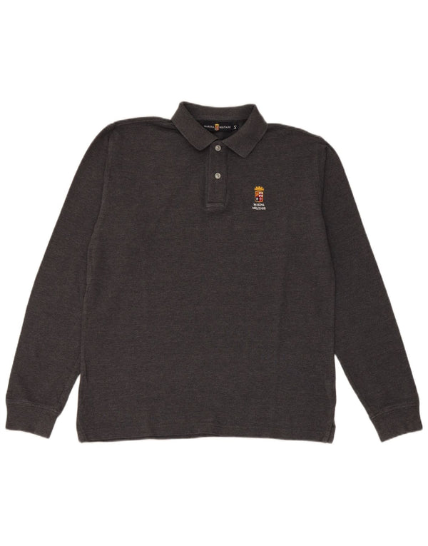 Marina Militare Mens Long Sleeve Polo Shirt Small Grey Cotton