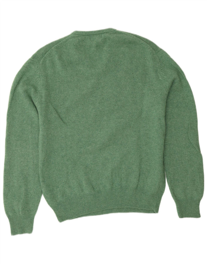 Kappa Mens V-Neck Jumper Sweater Large Green Virgin Wool