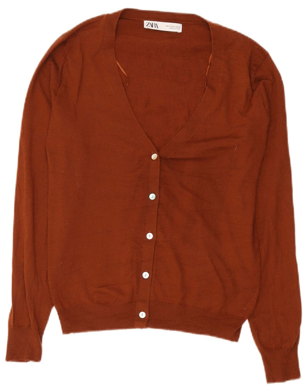 Zara Womens Cardigan Sweater UK 10 Small Brown Acrylic