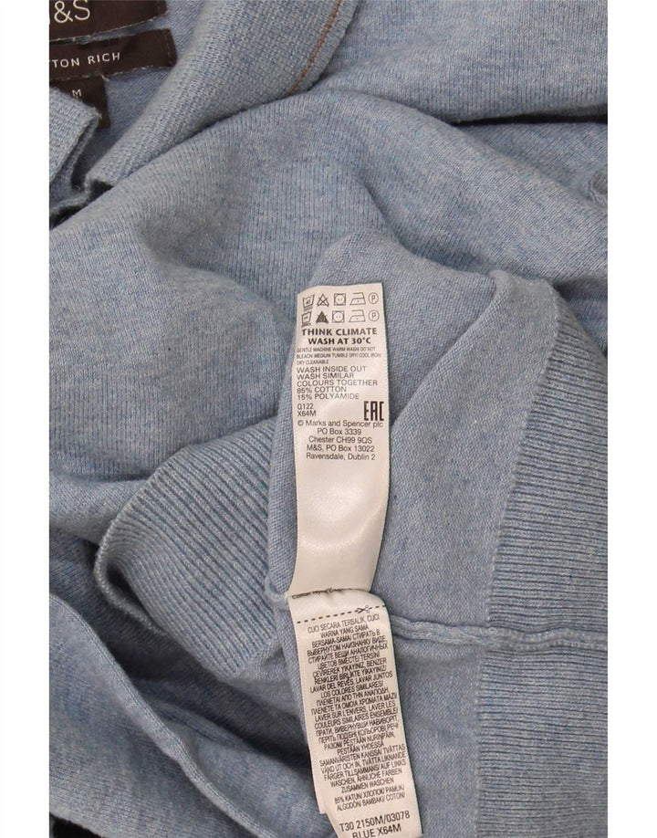 Marks & Spencer Mens Polo Neck Jumper Sweater Medium Blue Cotton