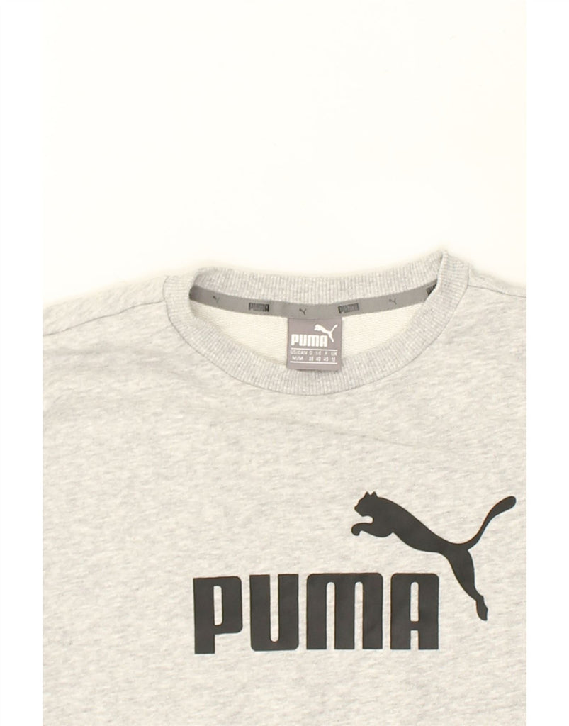 PUMA Womens Graphic Sweatshirt Jumper UK 12 Medium Grey | Vintage Puma | Thrift | Second-Hand Puma | Used Clothing | Messina Hembry 