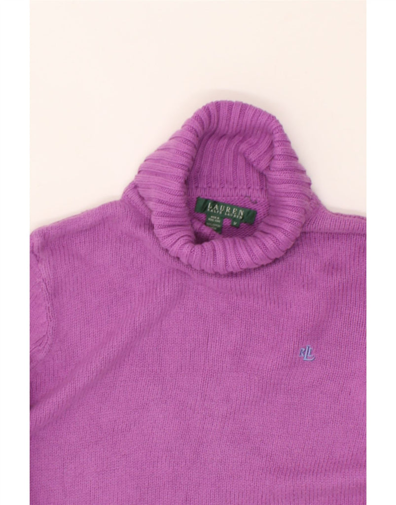 RALPH LAUREN Womens Roll Neck Jumper Sweater UK 14 Medium Pink Cotton | Vintage Ralph Lauren | Thrift | Second-Hand Ralph Lauren | Used Clothing | Messina Hembry 