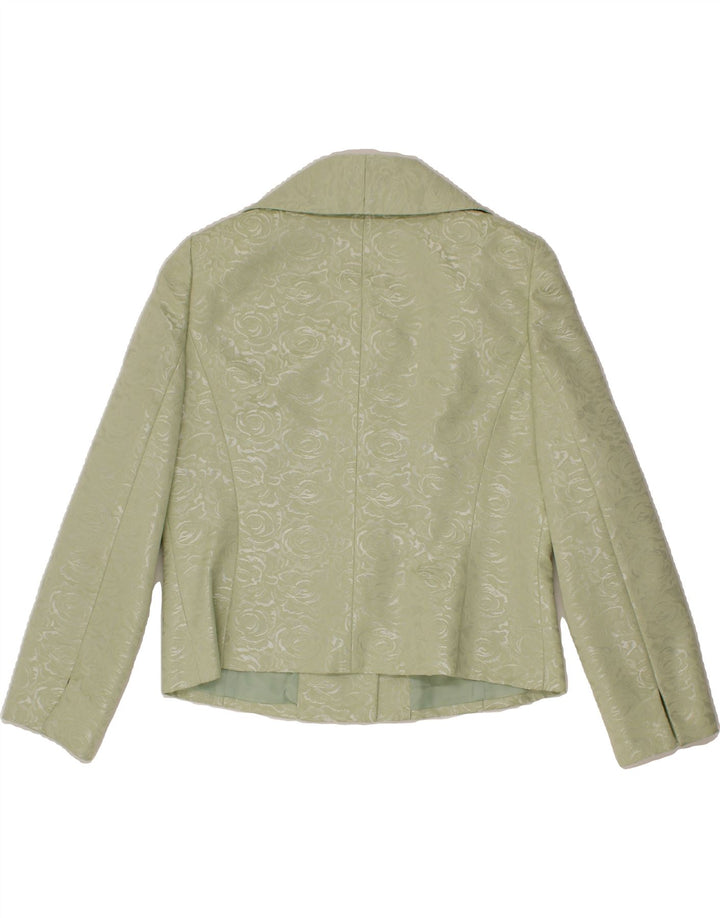 VINTAGE Womens 4 Button Blazer Jacket UK 14 Large  Green Floral Polyester Vintage Vintage and Second-Hand Vintage from Messina Hembry 