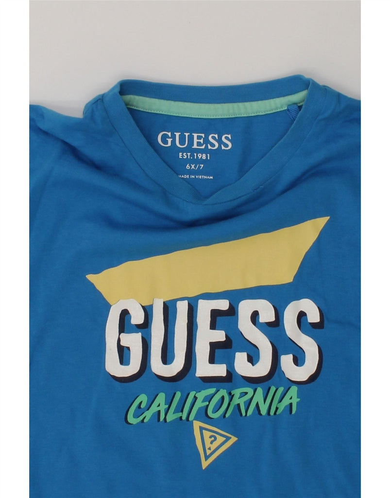 GUESS Boys Graphic T-Shirt Top 6-7 Years Blue Cotton | Vintage Guess | Thrift | Second-Hand Guess | Used Clothing | Messina Hembry 