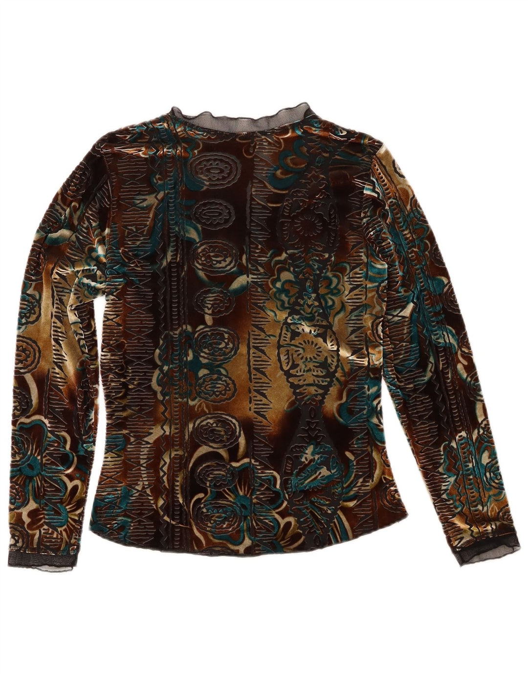 Vintage Womens Velvet Top Long Sleeve UK 6 XS Multicoloured Floral
