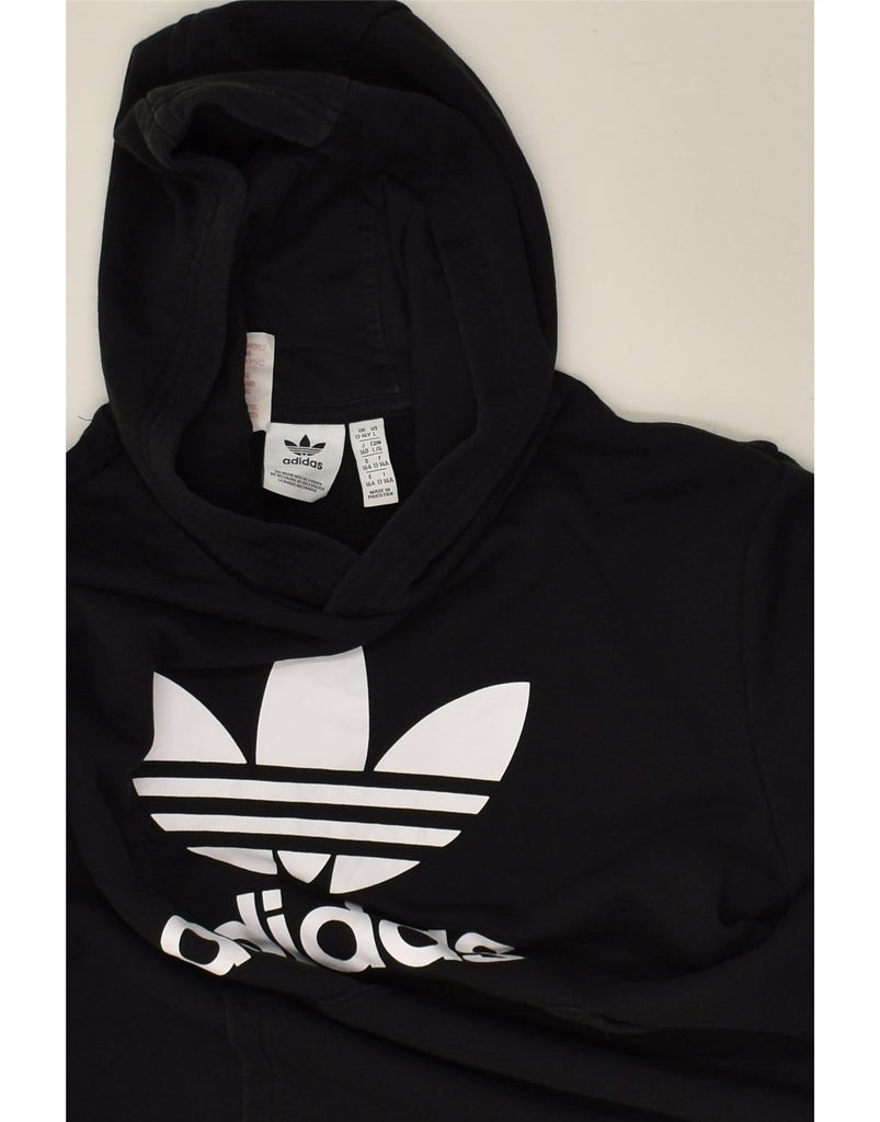 ADIDAS Boys Graphic Hoodie Jumper 13-14 Years Black Cotton | Vintage Adidas | Thrift | Second-Hand Adidas | Used Clothing | Messina Hembry 