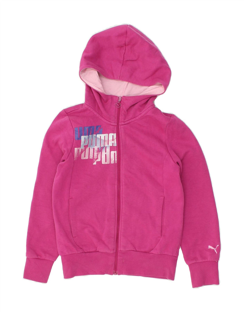 PUMA Girls Graphic Zip Hoodie Sweater 9-10 Years  Medium Pink Cotton | Vintage Puma | Thrift | Second-Hand Puma | Used Clothing | Messina Hembry 