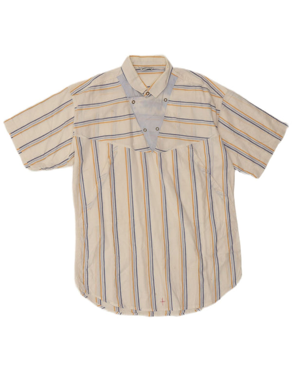 Vintage Mens Short Sleeve Pullover Shirt Medium White Striped