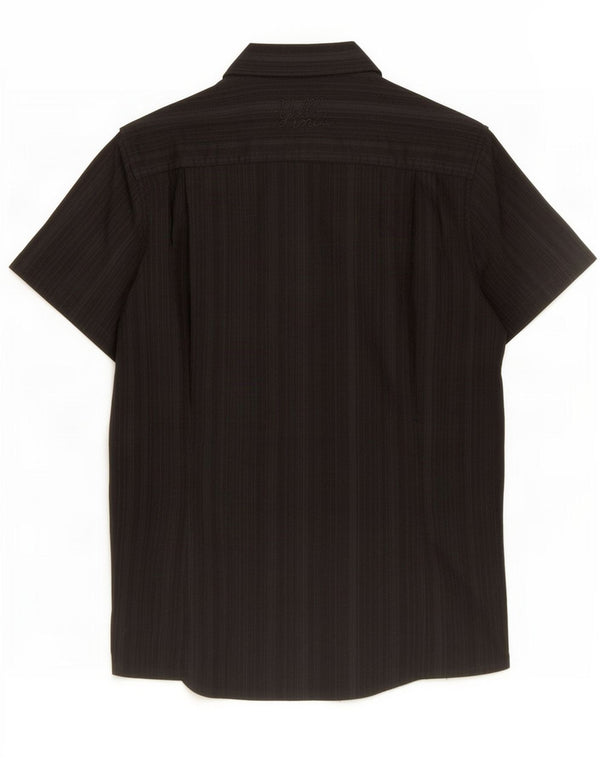 Yell! Mens Short Sleeve Shirt Medium Black Striped Cotton