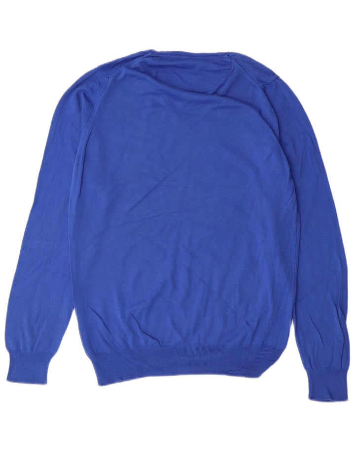 Zara Mens V-Neck Jumper Sweater Medium Blue Cotton
